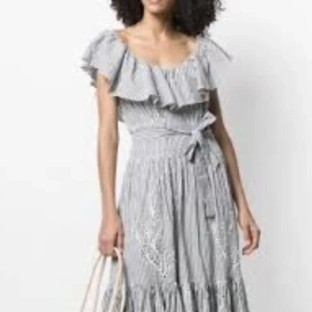 NWOT Tory Burch Summer 2019 Runway Stripe Eyelet Embroidered Maxi Dress S $548